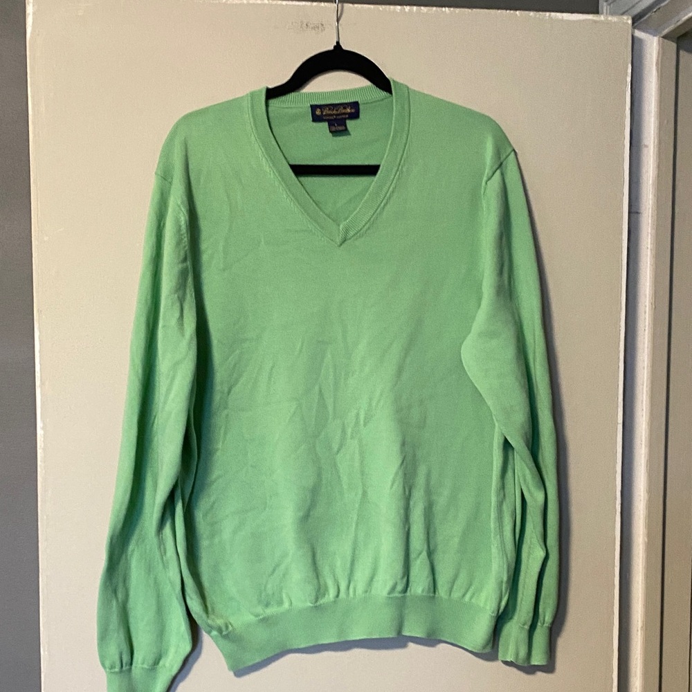 Brooks Brothers Men's Mint Green V-Neck Sweater Supima Cotton